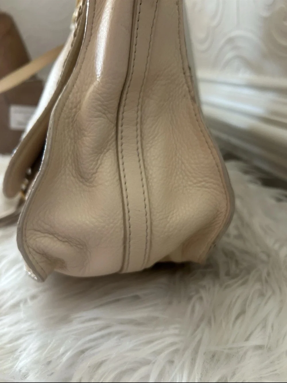 Chloe Beige Braided Satchel with Gold Hardware